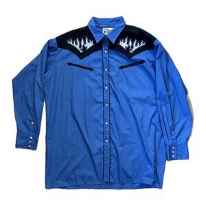 Classic 90s Johnny West western shirt in bold blue with black yoke